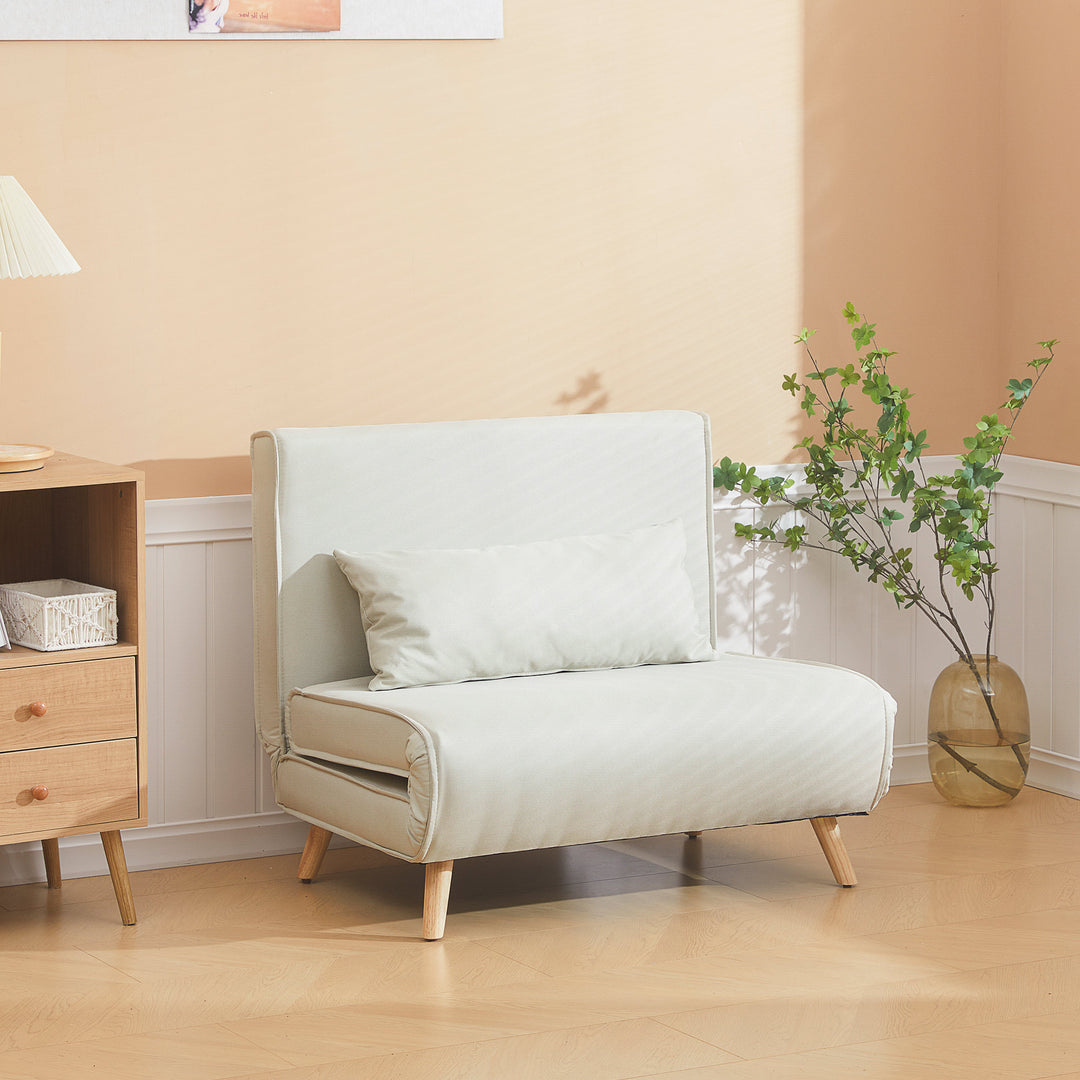 Enkelt sovesofa sovesofa foldsofa justerbar ryglæn liggestol nordisk skandinavisk 25d skum hushør imiteret grantræ cremehvid 94 x 78 x 80 cm