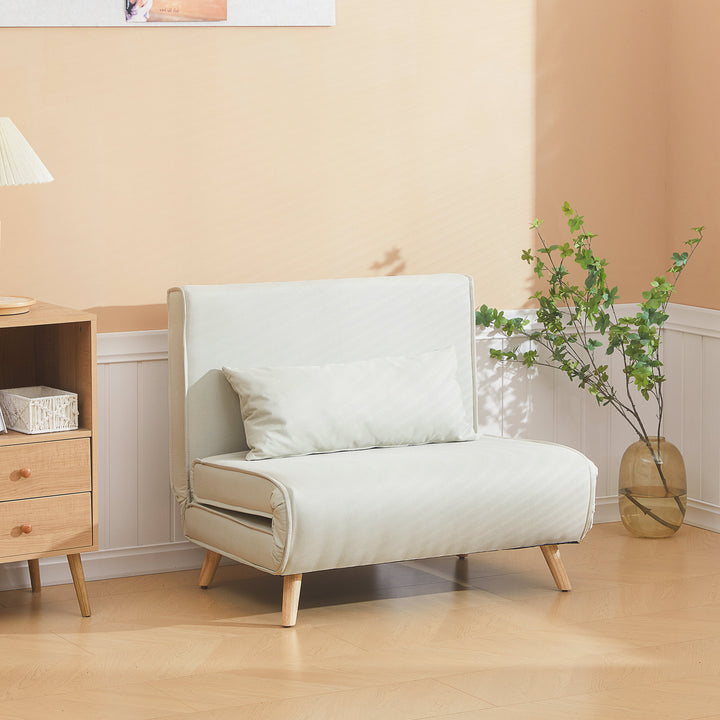 Enkelt sovesofa sovesofa foldsofa justerbar ryglæn liggestol nordisk skandinavisk 25d skum hushør imiteret grantræ cremehvid 94 x 78 x 80 cm