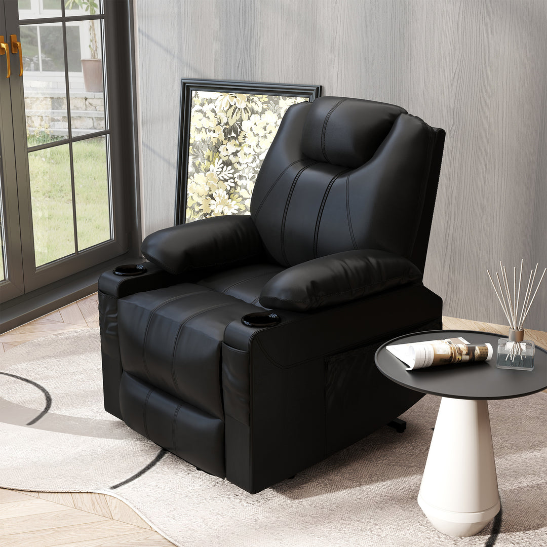 Lænestol, massagestol, lænestol, 8 massagetilstande, elegant kunstlæder, sort, 88 x 99 x 106 cm