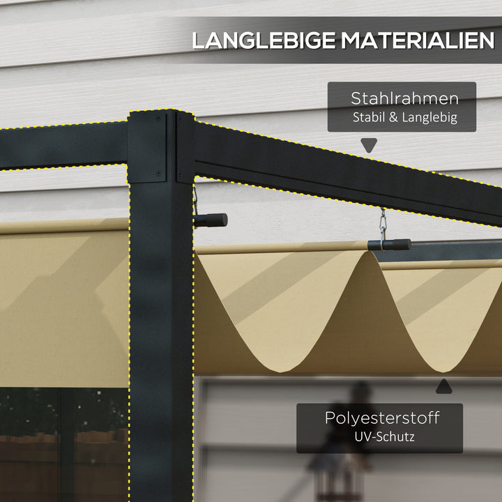 Pergola, robust solsejl til have, altan, terrasse, lavet af metal og plastik, UV- og vandafvisende, khaki