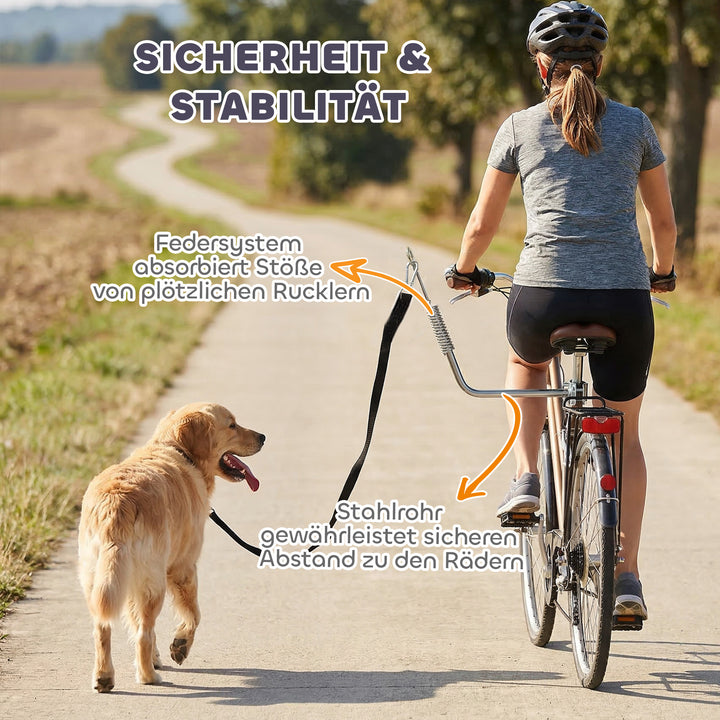 Hundesnor til cykel med støddæmpere, justerbar rem, aftagelig hurtigspænde til træning og jogging, sølv og sort.