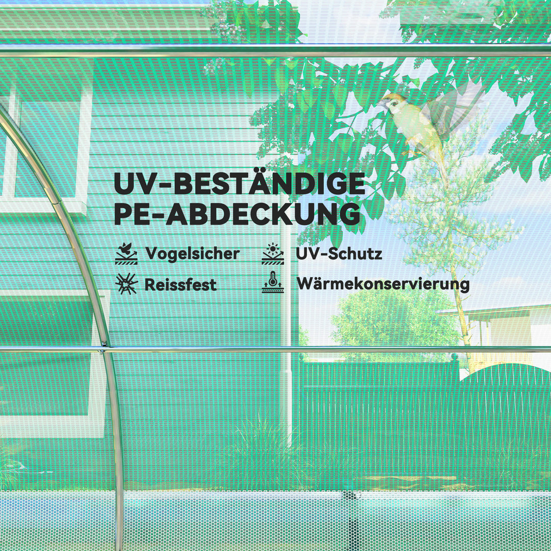 3 x 2 x 2 m polytunnel drivhus med solnet, rullelige sidevægge, plastikdæksel, stålramme, grøn