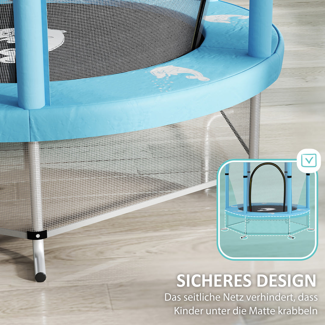 Børnetrampolin med sikkerhedsnet, til indendørs og udendørs brug, 3-6 år, lyseblå
