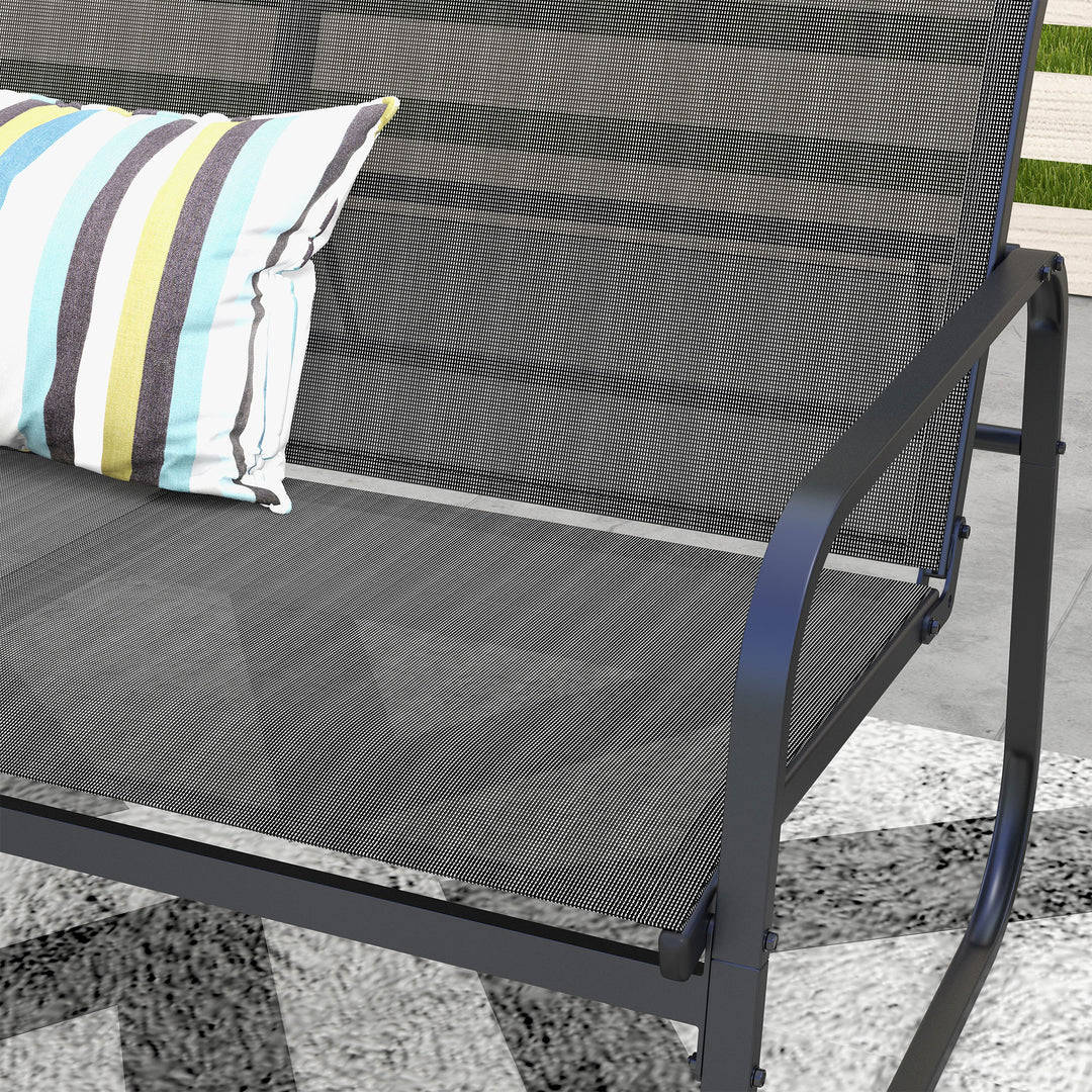 Havemøbelsæt med 4 dele, 2 lænestole, 2-personers sofa, glasbord, åndbart stof, metalstel, sort