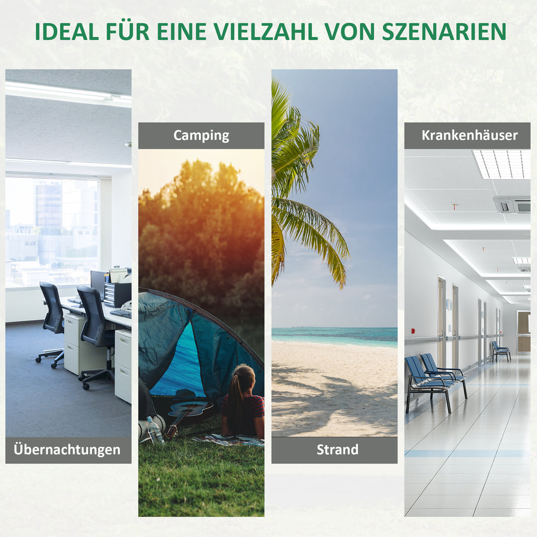 Campingseng, klapseng med sidelomme og kopholder, lasteevne op til 136 kg, stål oxford grøn + sort, 190 x 65 x 40 cm