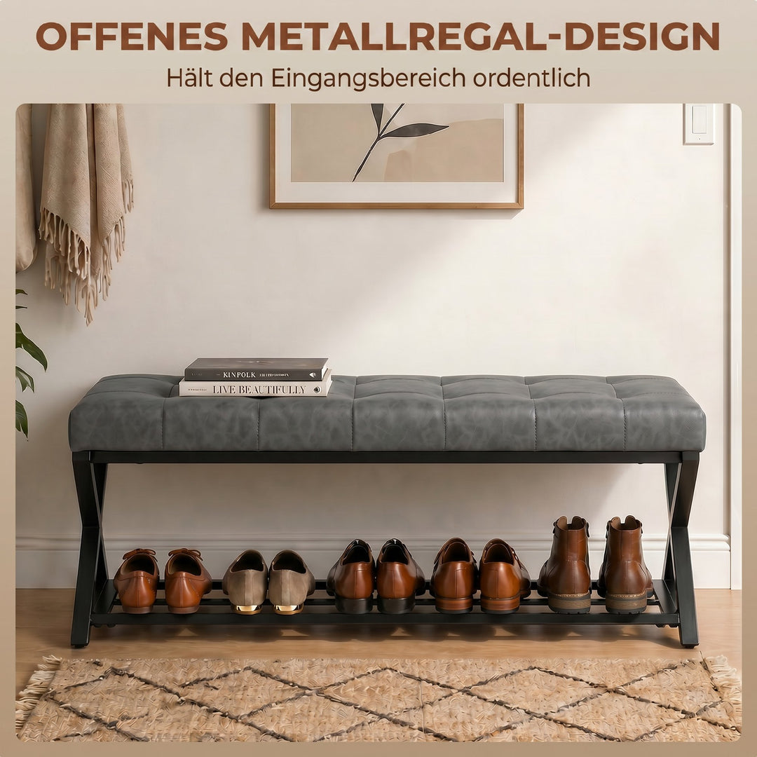 Skobænk, entrébænk med kunstlæderbetræk, opbevaringskapacitet op til 220 kg til entré, entré, 112 x 37 x 47 cm, mørkegrå