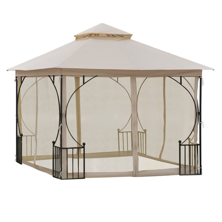 Havepavillon/telt, inklusive monteringsbeslag, vejrbestandig, 295 cm x 295 cm x 275 cm. Beige + Sort