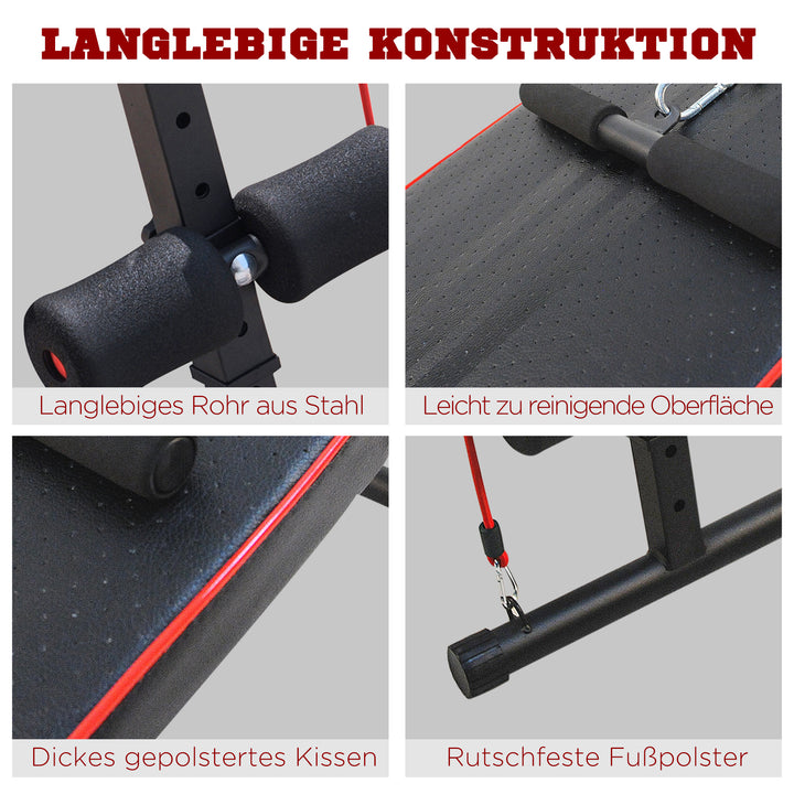 Sit-up bænk, højdejusterbar, multifunktionel vægtbænk med 4/5-vejs justerbar benfiksering, træningsbænk til helkropstræning, flad bænk, skråbænk, mavetræner og rygtræner
