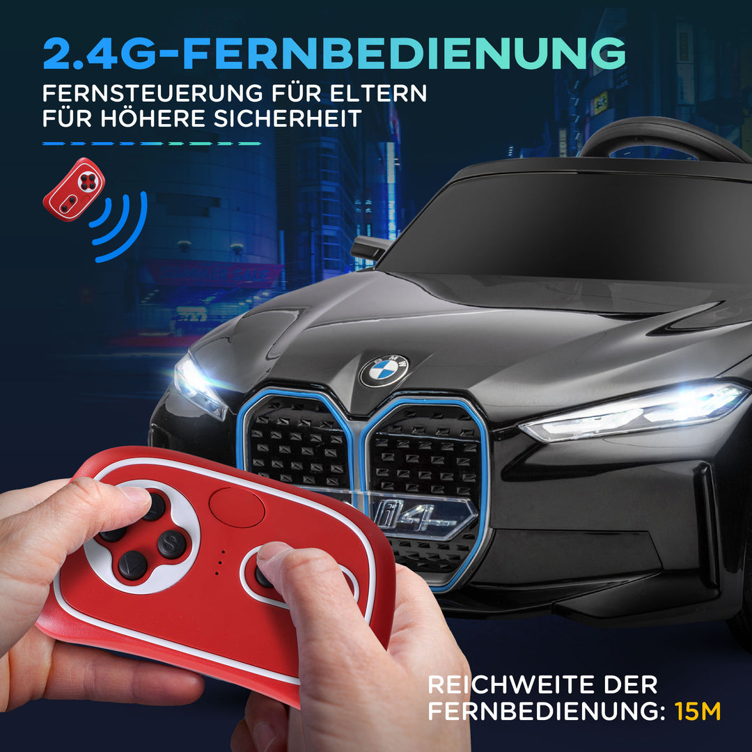 Børnebil, genopladeligt batteri, 3-5 km/t, med fjernbetjening, multimedieafspiller, sort