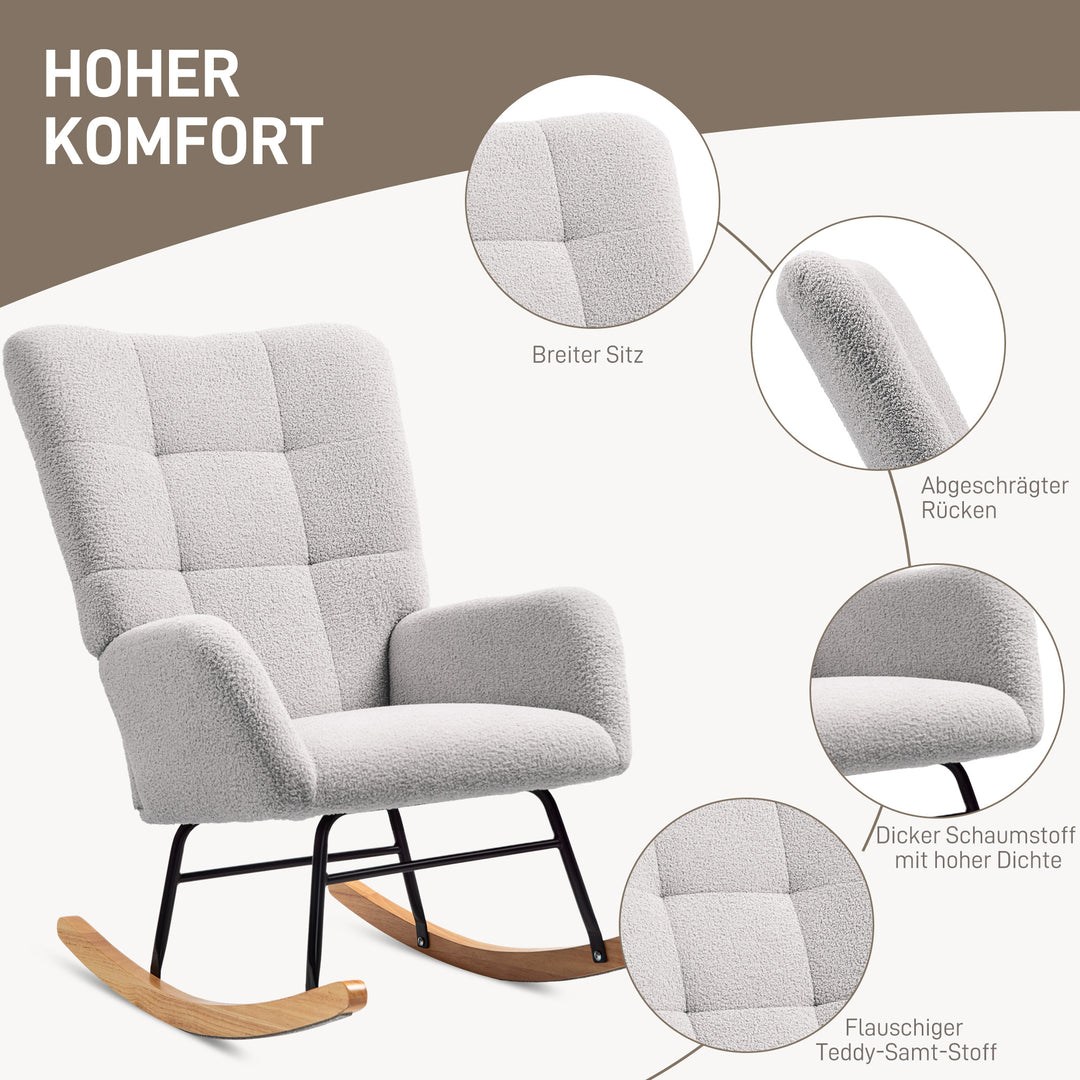 Gyngestol, hyggeligt betræk, tyk polstring, skridsikker, lysegrå