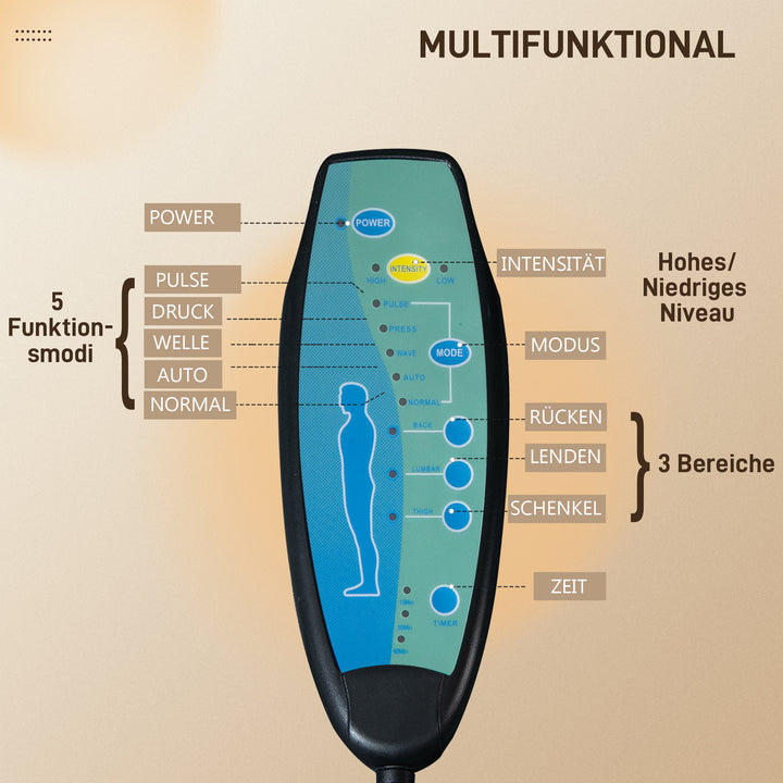 Kontorstol med massagefunktion, ergonomisk skrivebordsstol med lænefunktion og drejefunktion, med fodstøtte, sort