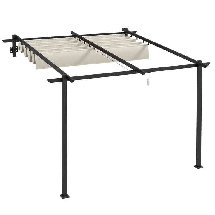 Havepavillon 3 x 3m, udtrækkeligt tag, vægmonteret, metalramme, cremehvid