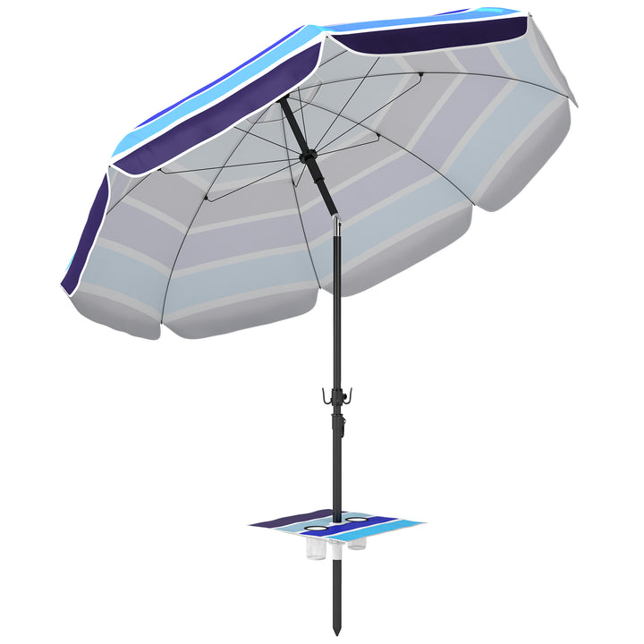 Strandparasol Ø198 cm UV30+ Strandparasol med foldbart bord, kopholder, justerbar hældning, flerfarvet