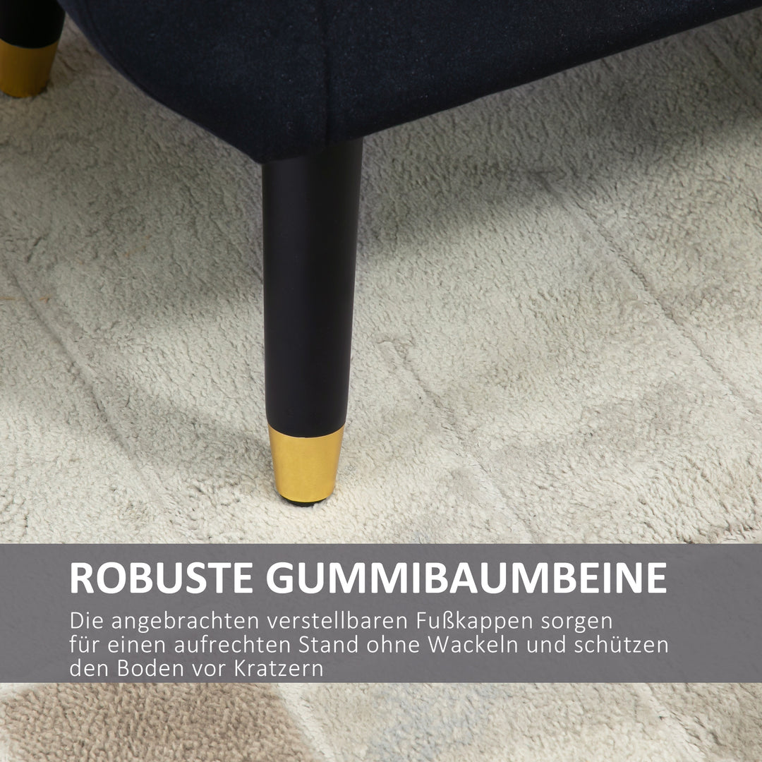 Polstret bænk med armlæn og opbevaring – fløjlslook, kommodebænk med træben til stue, entre eller soveværelse – 107 x 42 x 65 cm, sort