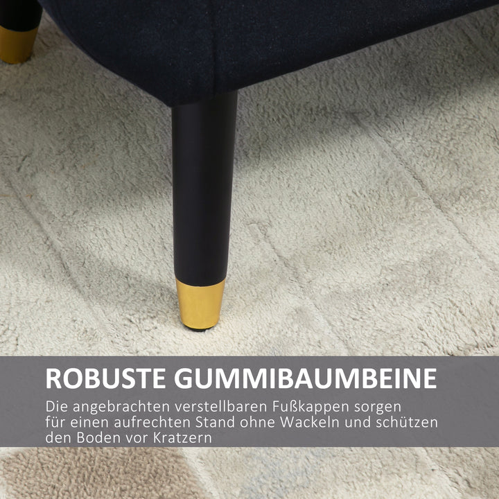 Polstret bænk med armlæn og opbevaring – fløjlslook, kommodebænk med træben til stue, entre eller soveværelse – 107 x 42 x 65 cm, sort