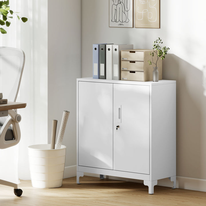 Metalkontorskab med aflåselige døre, kontorkommode, 2-lags design, hvid