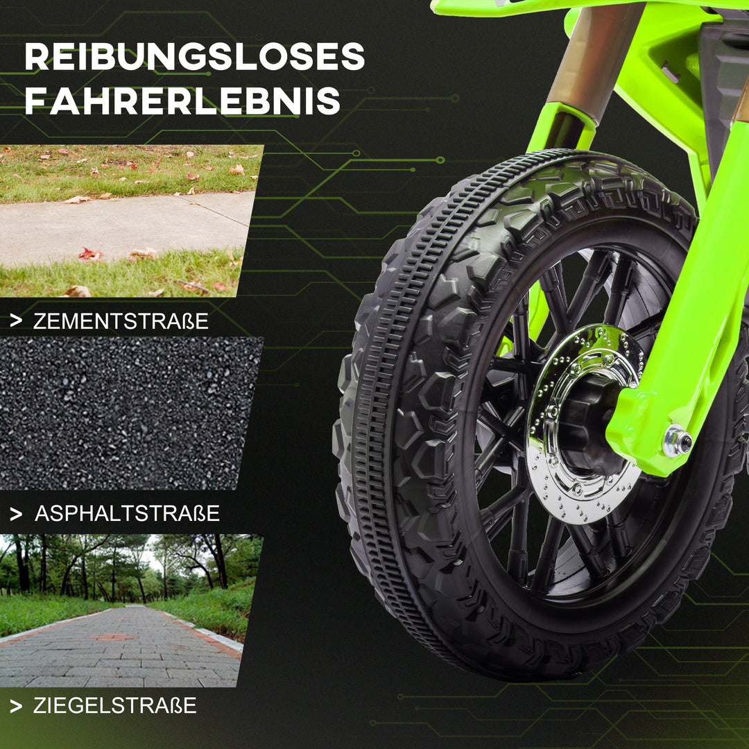 Elmotorcykel til børn, 6v batteridrevet, støttehjul, horn, startlyd, alder 3-8, grøn