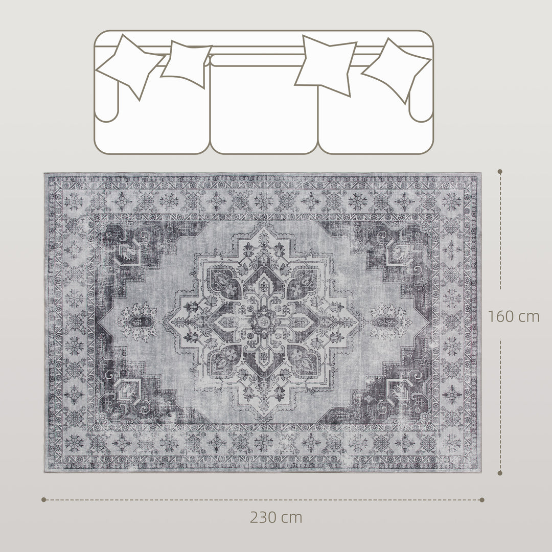 Maskinvaskbart, skridsikkert stuetæppe med flannel-look, 230 x 160 cm, grå
