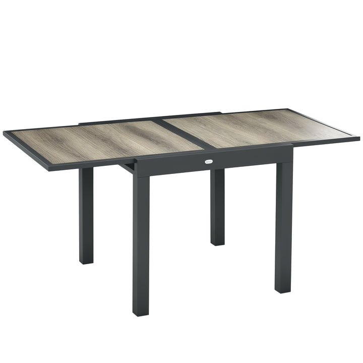 Udtrækkeligt havebord, let at rengøre, aluminiumsstel, trælook, 160 x 80 x 75 cm