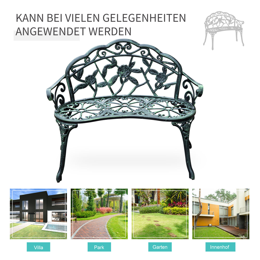 2-Personers havebænk, robust parkbænk med ryglæn, bænk med en lasteevne på 240 kg, havemøbler, 100 x 54 x 78 cm, antikgrøn
