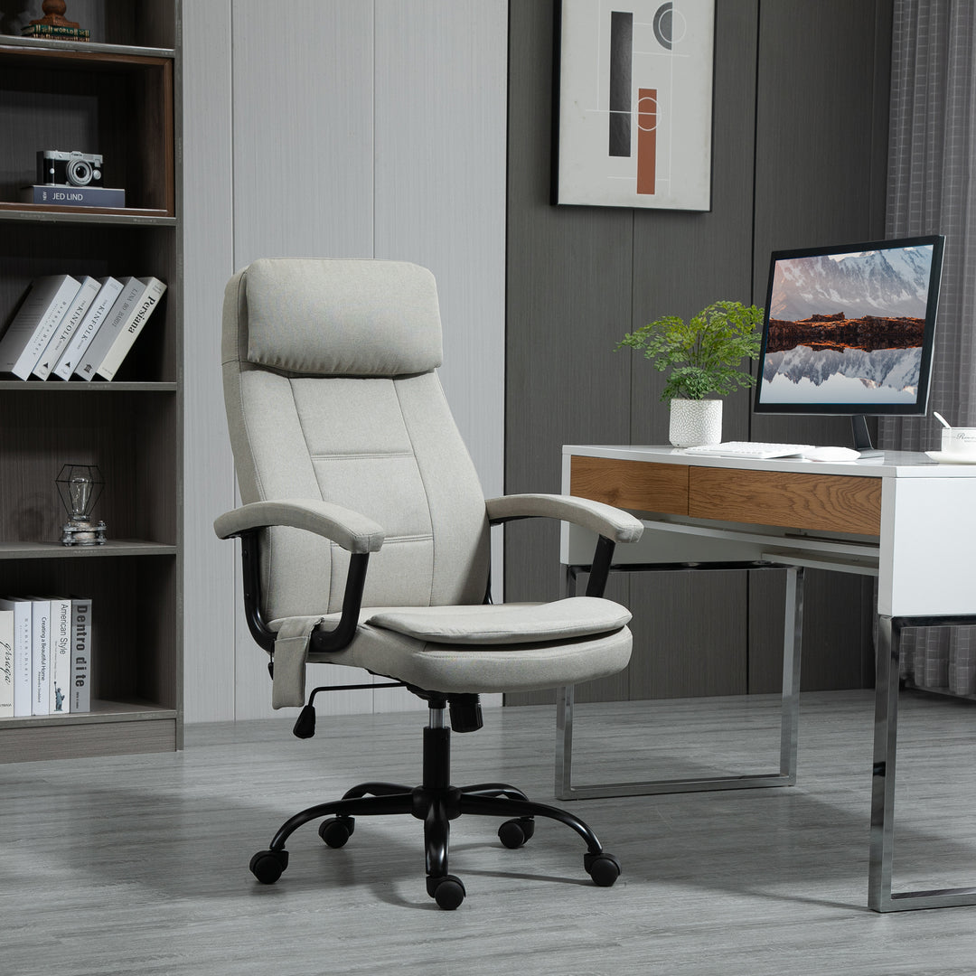 Kontorstol massage højdejusterbar executive chair gaming chair med massagefunktion, ergonomisk drejestol massagestol lændemassage hørfornemmelse beige 63 x 70 x 112-121 cm