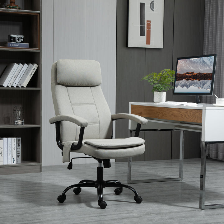 Kontorstol massage højdejusterbar executive chair gaming chair med massagefunktion, ergonomisk drejestol massagestol lændemassage hørfornemmelse beige 63 x 70 x 112-121 cm