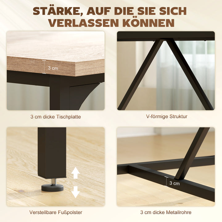 Spisebord til 6-8 personer. Moderne rektangulært køkkenbord med trælook, 180 x 80 x 75,5 cm, naturfarvet.