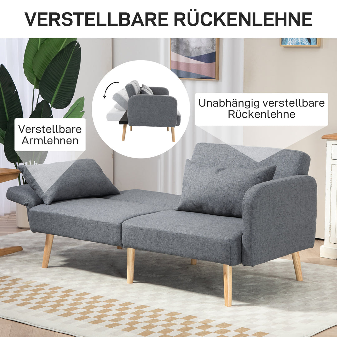 3-Personers sovesofa, gæsteseng med dobbeltseng, op til 240 kg, foldbare ryglæn, træstel, 170 x 83 x 80 cm, grå