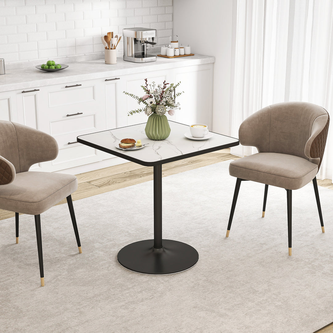 Spisebord, 70 x 70 cm firkantet køkkenbord til 4 personer med marmorlook til køkken hvidt
