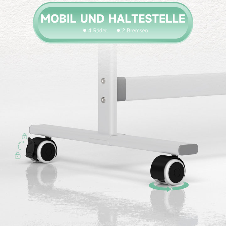 Whiteboardtavle, 120 x 90 cm, magnetisk, roterbar, mobil, inkl. tusch og svamp, metalramme, hvid