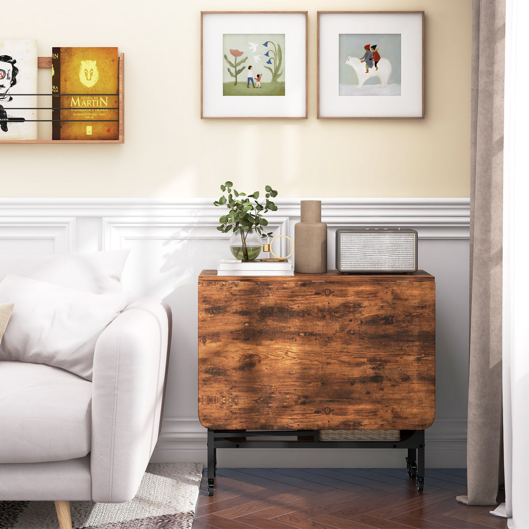 Foldbart spisebord, mobilt foldebord til 6 personer, med hylde, lasteevne op til 50 kg, 130 x 80 x 74 cm, rødbrun