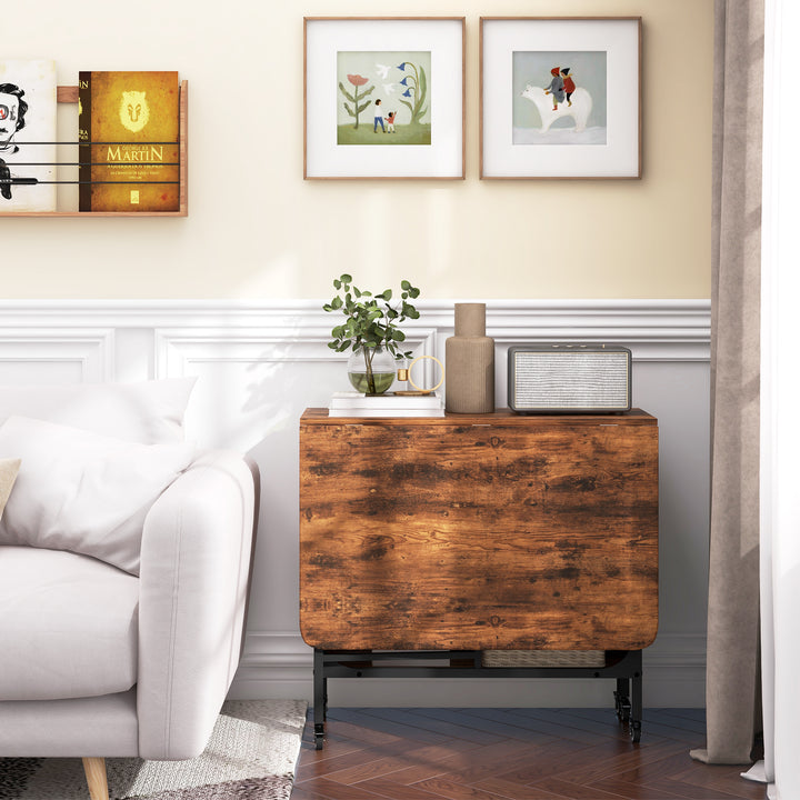 Foldbart spisebord, mobilt foldebord til 6 personer, med hylde, lasteevne op til 50 kg, 130 x 80 x 74 cm, rødbrun