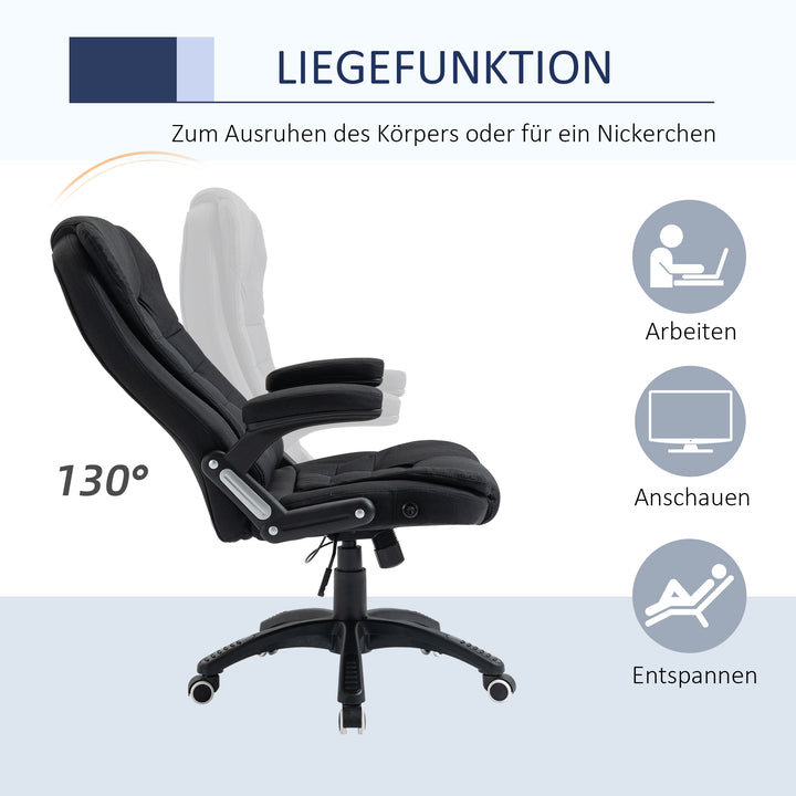 Kontorstol computerstol afslappet liggende højdejusterbar skrivebordsstol ergonomisk 360° skumplast-plastik linnedlignende polyester sort 65 x 72 x 100-120 cm