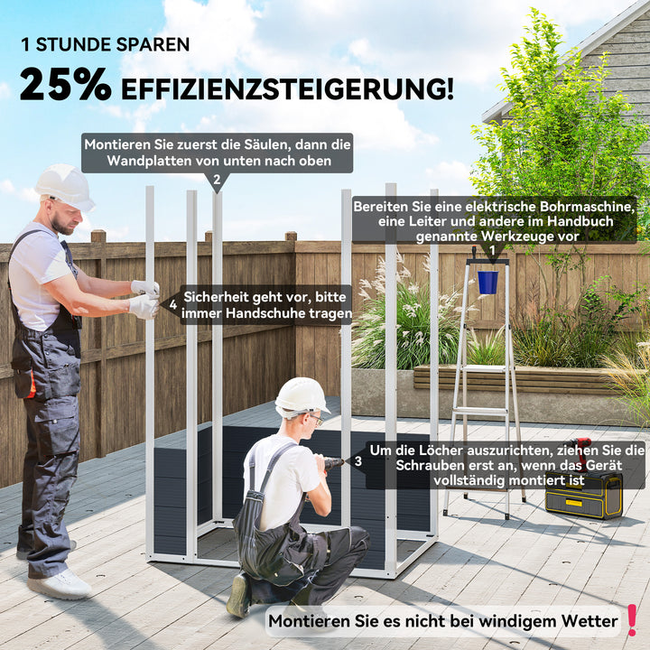 Plastik redskabsskur 1,9m² 134x104x204cm redskabsskur med gavltag, vejrbestandigt havehus, udendørs haveskur, skab til baghave, udendørsområde, mørkegrå