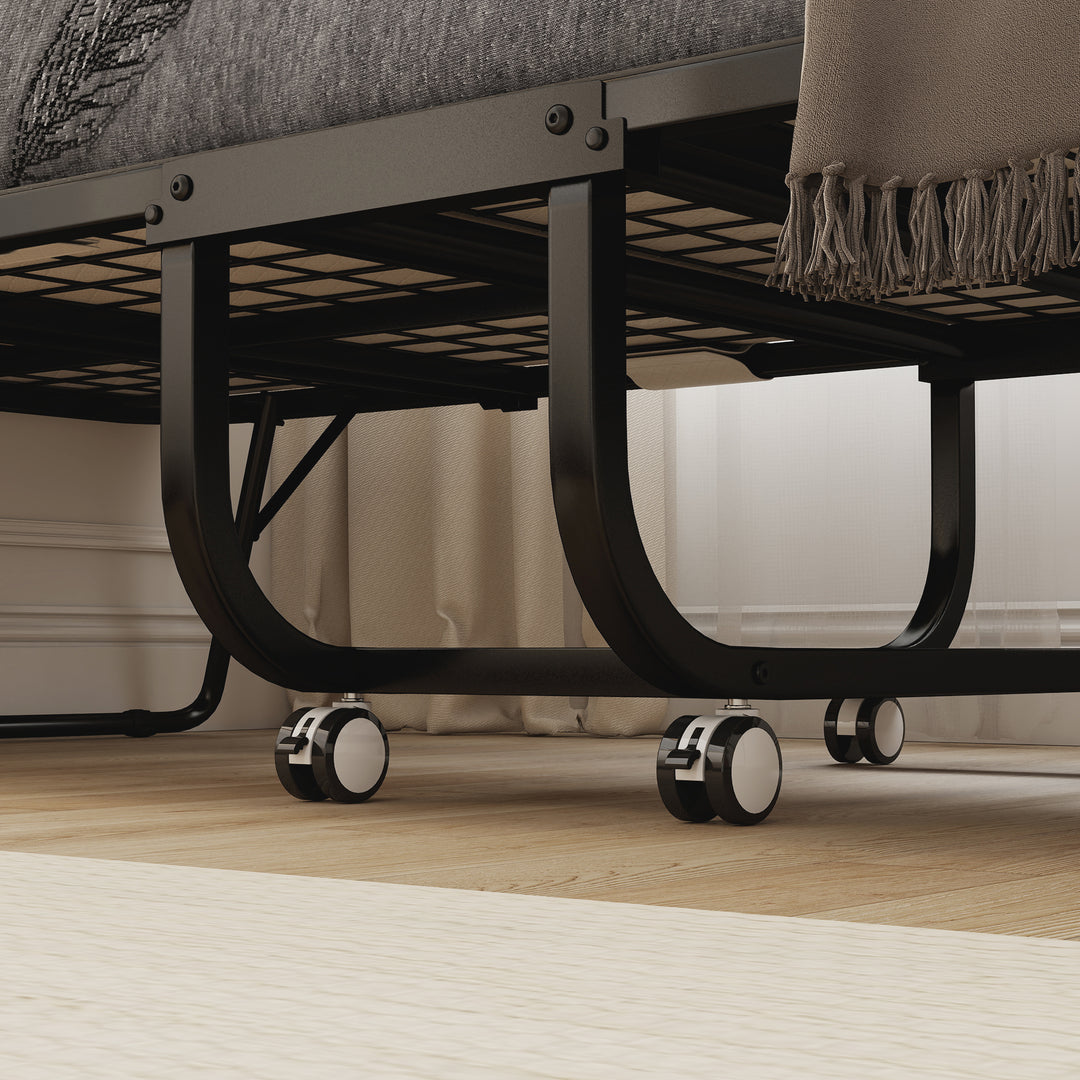 Gæsteseng, sammenklappelig seng, på hjul og med madras, stål, L200 cm