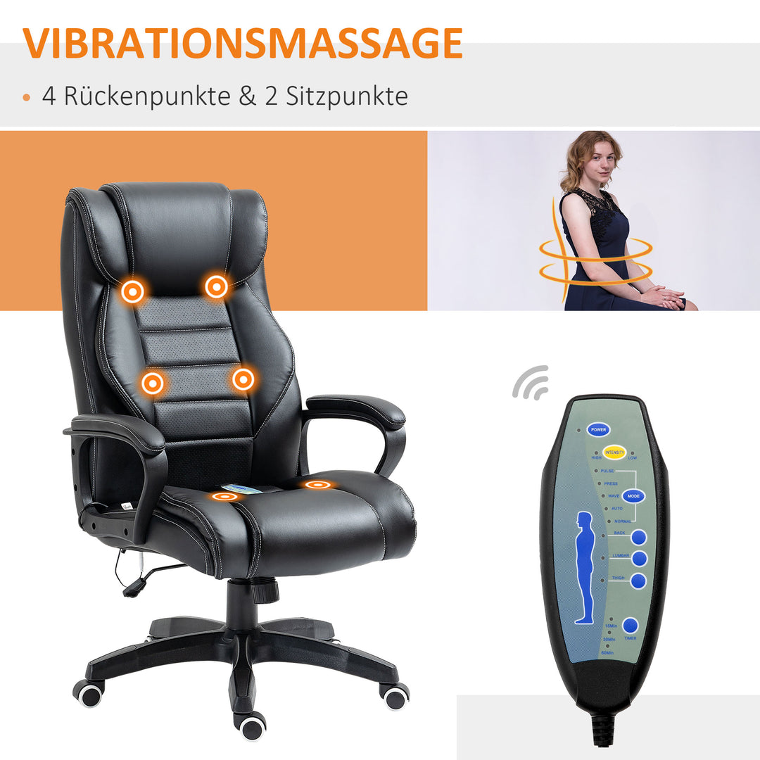 Kontorstol med massage, højdejusterbar lederstol, ergonomisk drejestol, spillestol, computerstol, massagestol, 6 vibrationspunkter, linnedfølelse, justerbar, sort, 66 x 78 x 112-120 cm