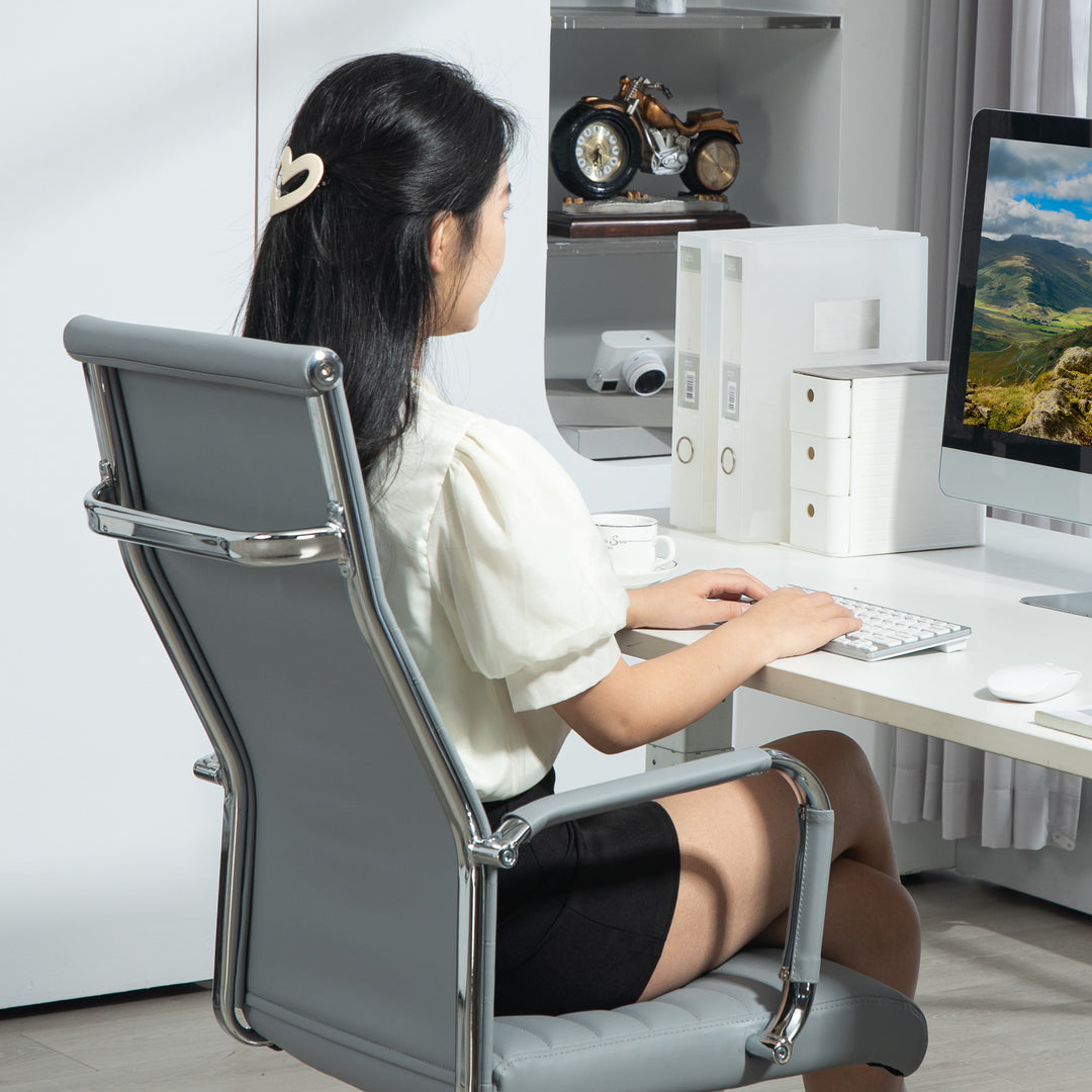 Kontorstol, drejestol med vippefunktion, højdejusterbar, kunstlæder, op til 120 kg, lysegrå