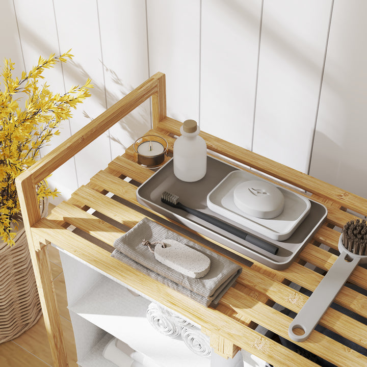 Vasketøjskurv med vasketøjspose, stofskuffe, bambus, 70x36x70 cm, hvid/træ