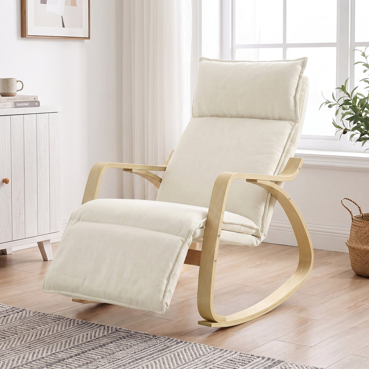 Gyngestol med justerbar fodstøtte i 5 positioner, cremehvid