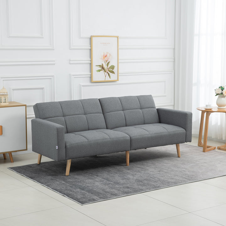 2 I 1 sovesofa 205 x 88 cm sofa med sengefunktion, sofa med siddehynde, hørlook grå