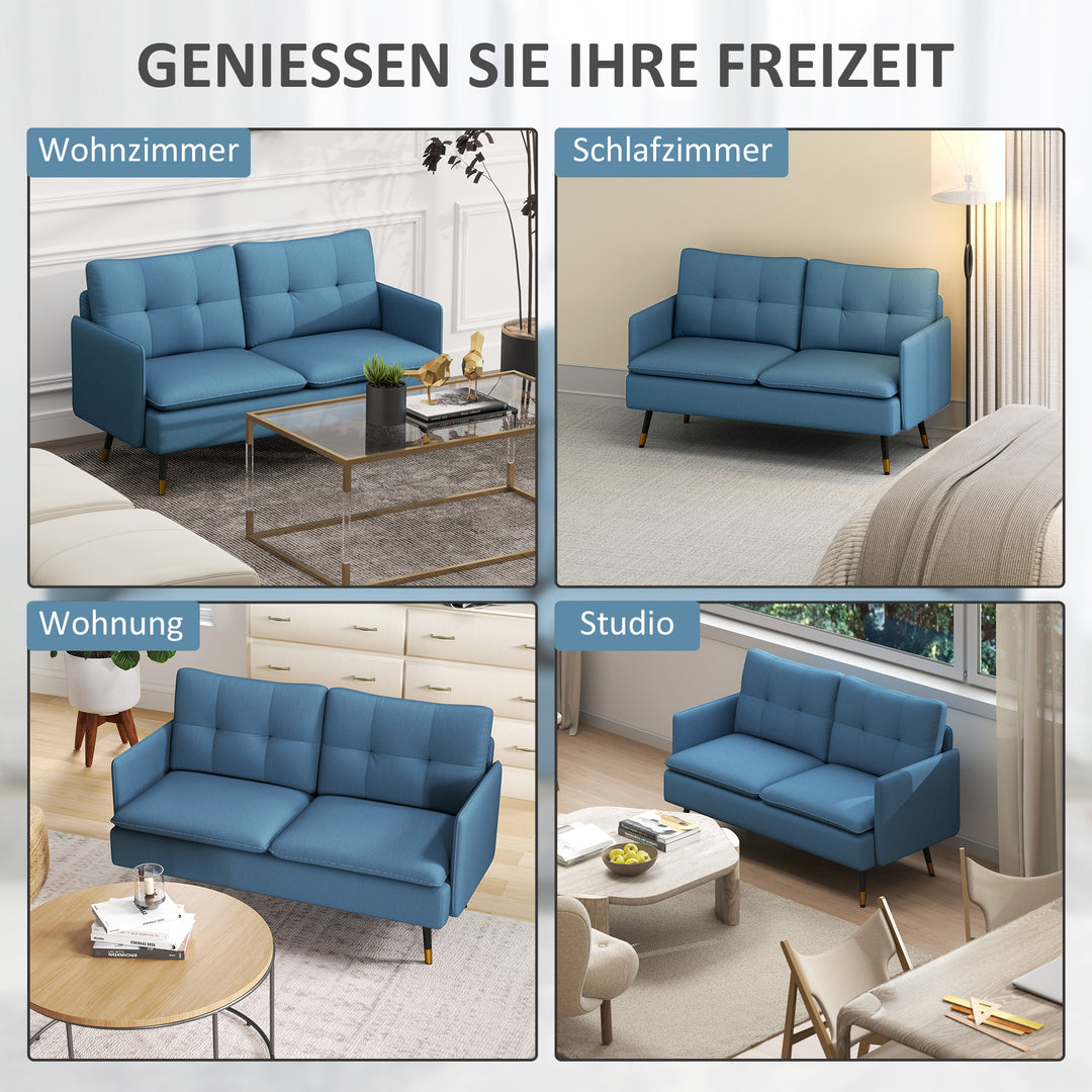 2-Personers sofa i retrodesign, med knapsyninger, sofa, linnedlook, mørkeblå