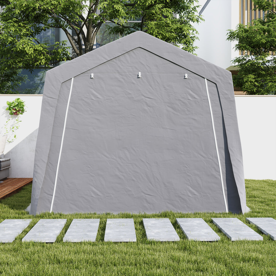 Redskabsskur med gavltag, vandtæt redskabstelt med døre og vinduer, 300x447x255 cm, lysegrå