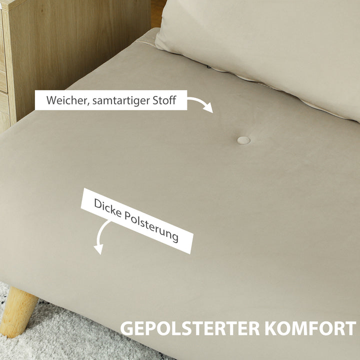 Sovesofa afslappende sofa, inkl. 2 puder, fløjlslook, 130 x 78 x 79 cm, beige