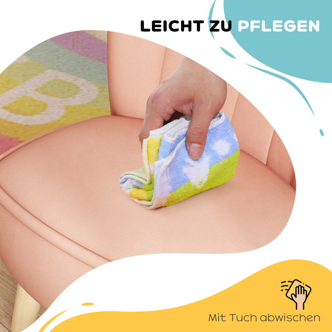 Børnelænestol, fløjlslook, til 3-7 år, op til 45 kg, træramme, 44 x 45 x 56,5 cm, lyserød