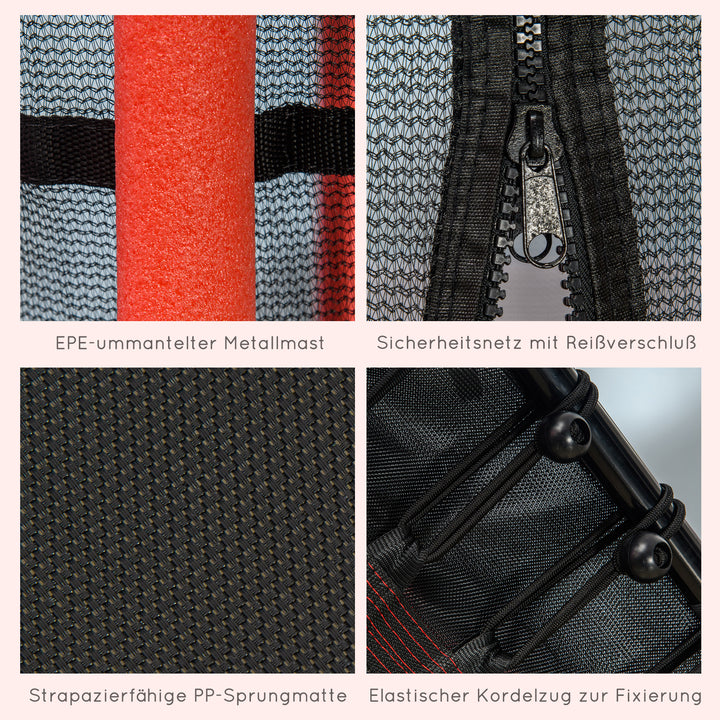 Børnetrampolin, 163,5 cm diameter, med sikkerhedsnet, polstret, stål, lasteevne op til 50 kg, sort og rød