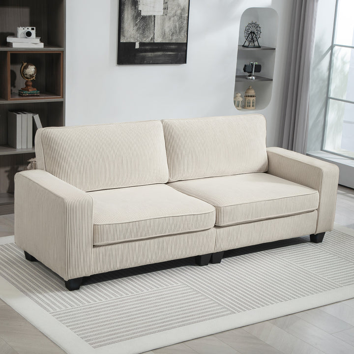 3-personers sofa med fløjlsbetræk, stuesofa med fjederkerne, op til 400 kg, 227 x 84 x 87 cm, cremehvid