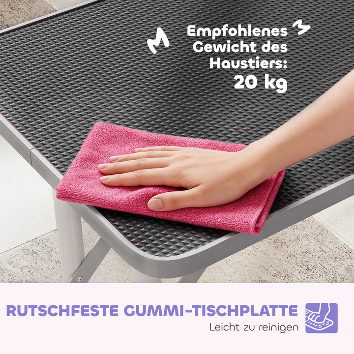 Hundetrimmebord med slynge, foldbart, stålben, skridsikker bordplade, 81x48,5x80 cm, sort
