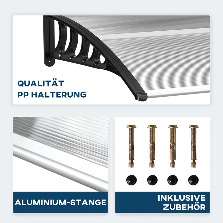 Baldakin til hoveddør/vindue, vejrbestandig, transparent, aluminium/polycarbonat, 103 x 96,5 x 27 cm, sort