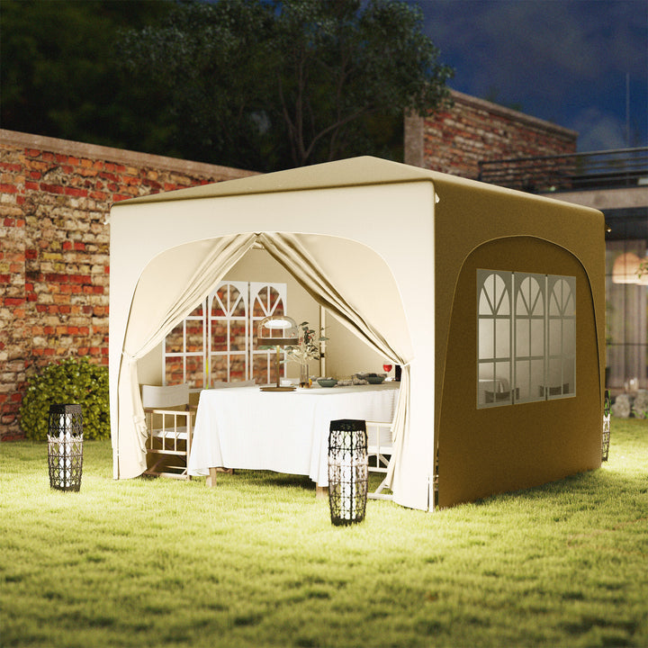 3 x 3 m pavillon, pop-up havetelt med sidevægge og bæretaske, UPF50+, højdejusterbar, sand