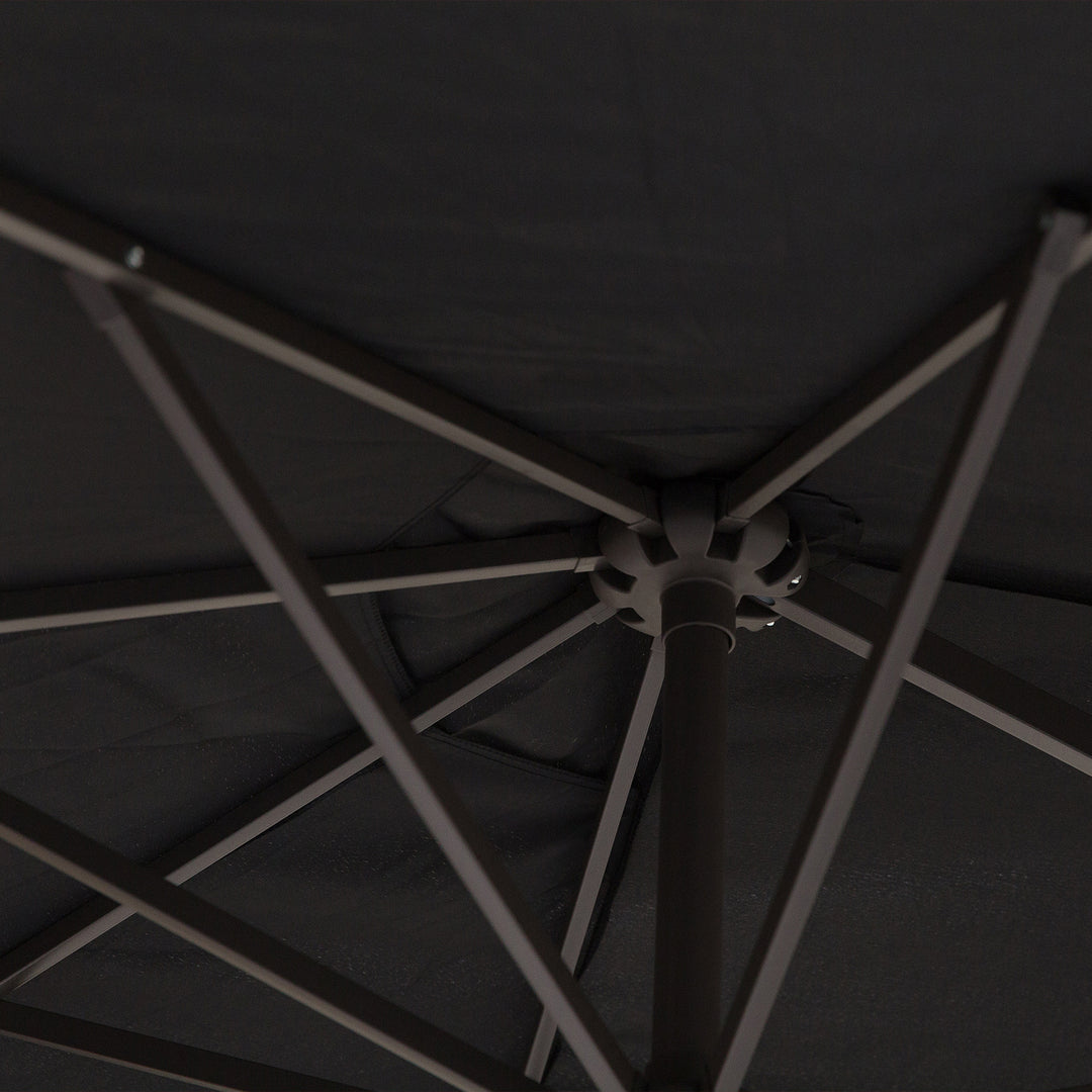 Dobbeltparasol 455 x 270 cm haveparasol med håndsving oval stabil metalstang markedsparasol dobbeltparasol terrasseparasol solbeskyttelse til strand balkon terrasse have sort